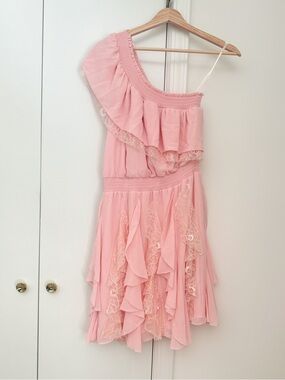 Jessica Simpson One Shoulder
Ruffle and Lace Blush Pink Dress
Size 4